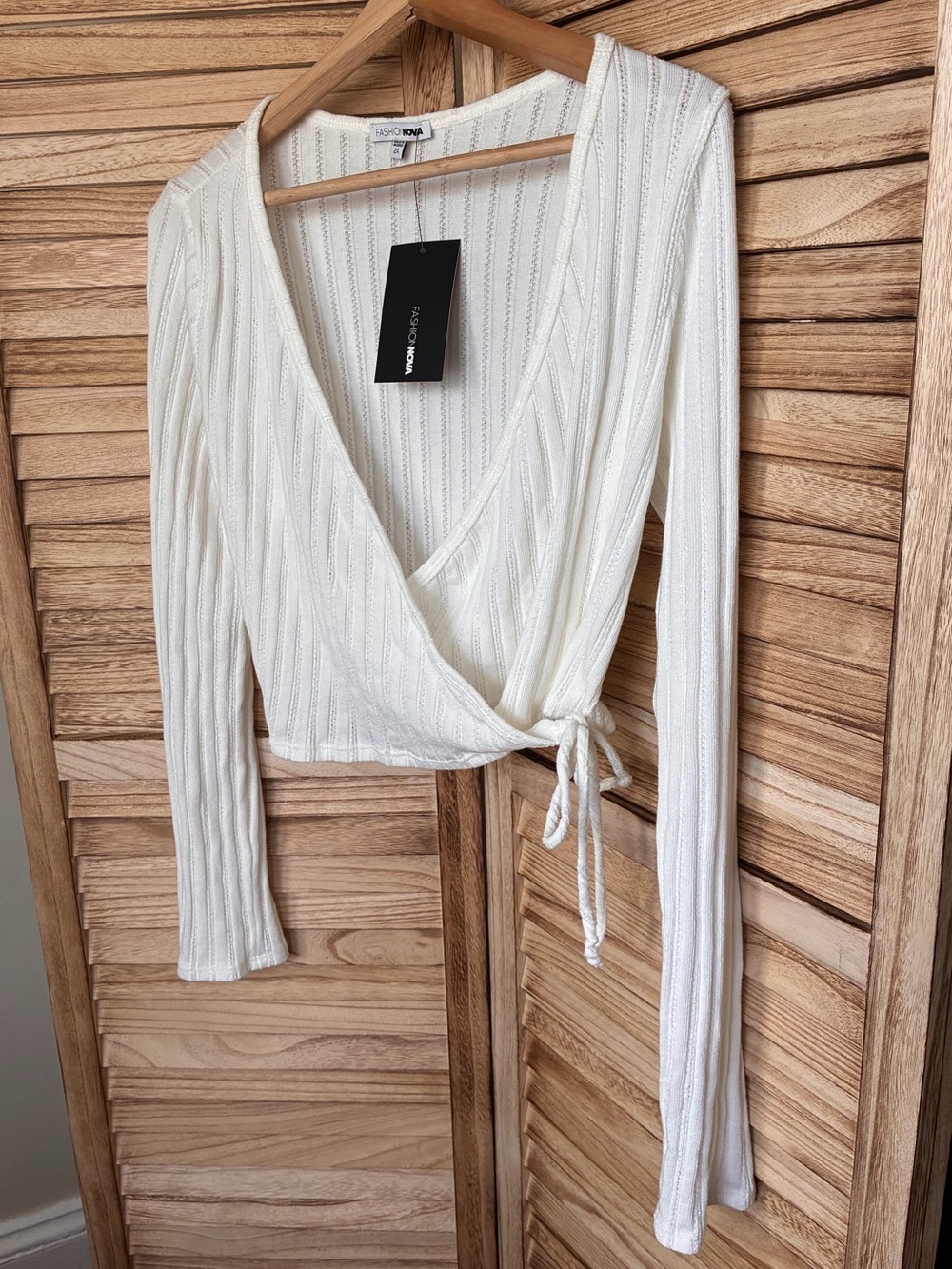 Fashion Nova White Pointelle Rib Knit Long Sleeve Wrap Top 2X NWT Cottagecore